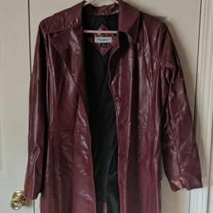 Full length Dark Red Leather Trench Coat